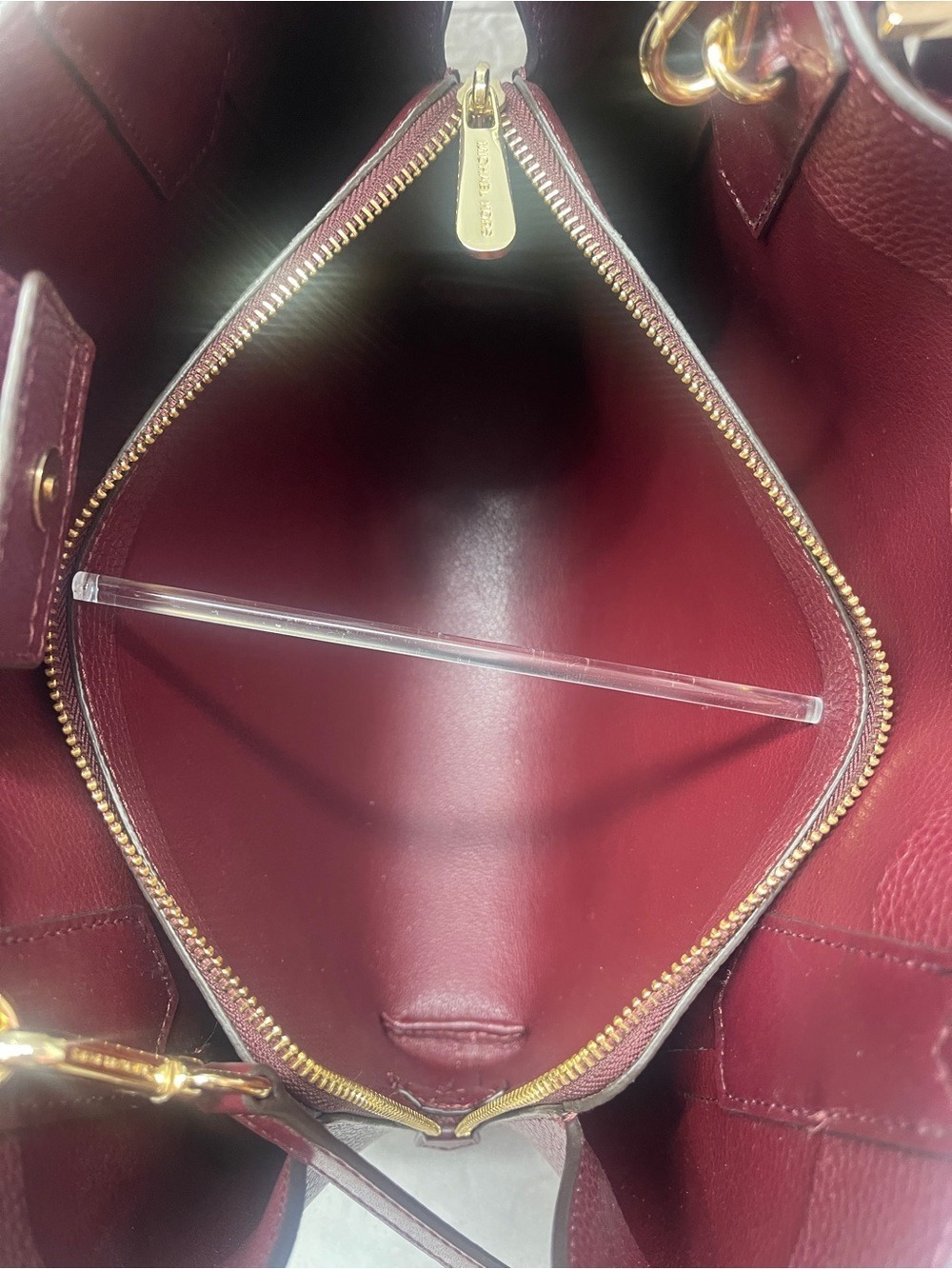 Michael Kors Kimberly Brown/Red Large Satchel & Matching Wallet Merlot Multi - Picture 7 of 14